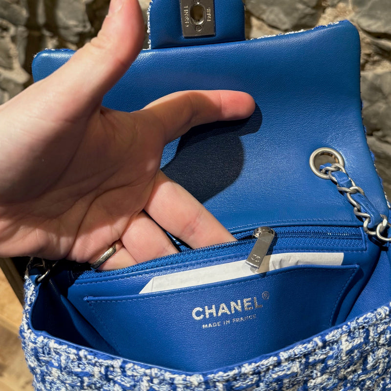 Interior of Chanel SS23 Blue White Tweed Rectangular Mini Classic Flap Bag