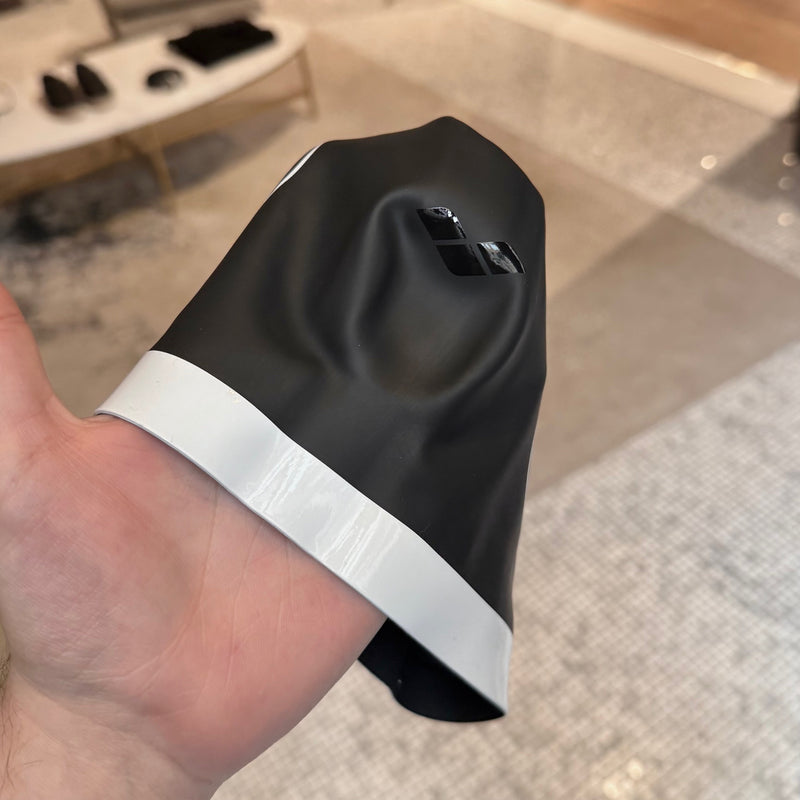 Black one back view (Chanel SS24 Set of 2 Black White CC Silicone Swim Caps)