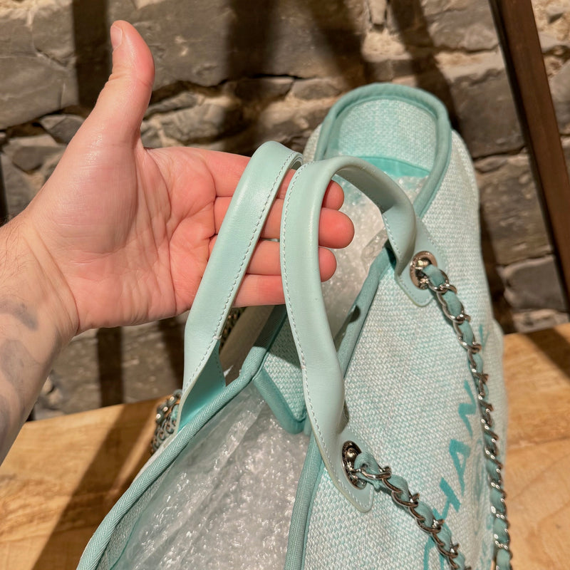 Chanel Turquoise Woven Straw Large Deauville Shopping Tote Bag