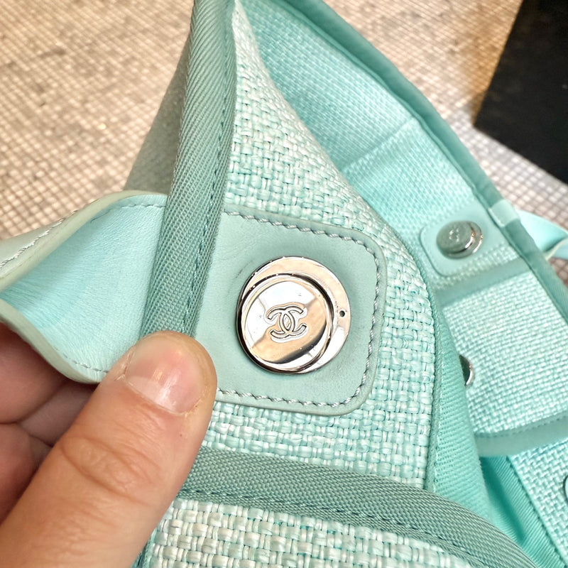 Chanel Turquoise Woven Straw Large Deauville Shopping Tote Bag
