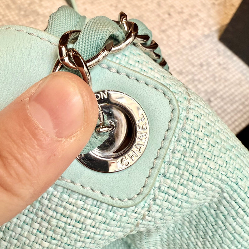 Chanel Turquoise Woven Straw Large Deauville Shopping Tote Bag