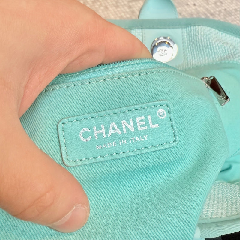 Chanel Turquoise Woven Straw Large Deauville Shopping Tote Bag