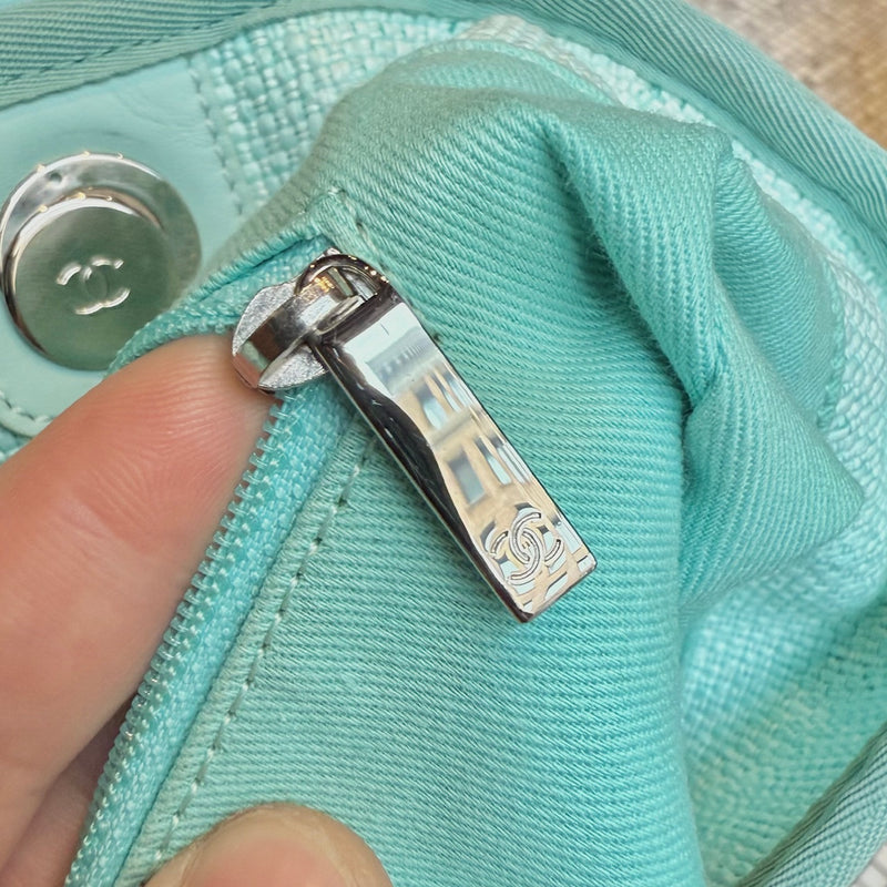 Chanel Turquoise Woven Straw Large Deauville Shopping Tote Bag