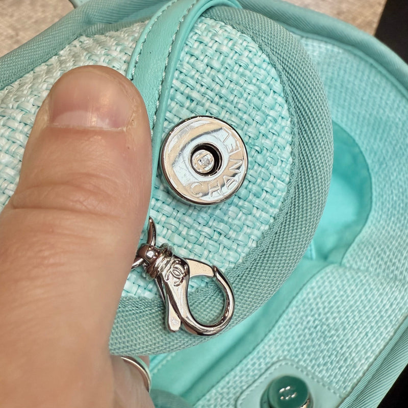 Chanel Turquoise Woven Straw Large Deauville Shopping Tote Bag