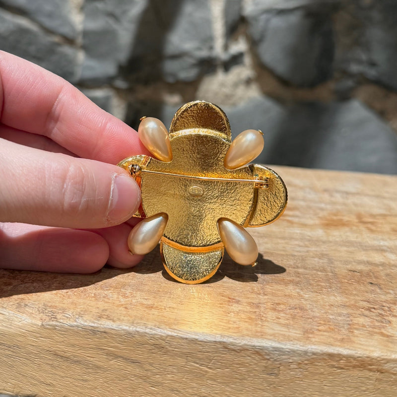 Chanel Vintage 97A CC Gripoix Byzantine Gold-tone Brooch