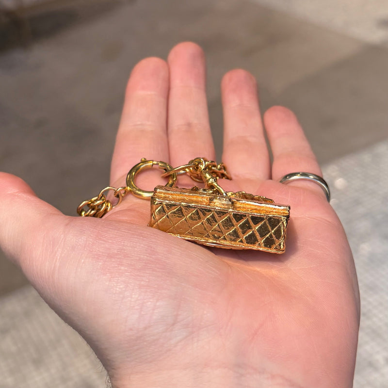 Chanel Vintage Gold Plated Bag Charm Triple Chains Necklace Belt