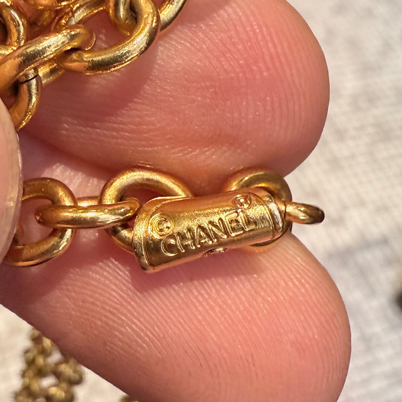 Chanel Vintage Gold Plated Bag Charm Triple Chains Necklace Belt