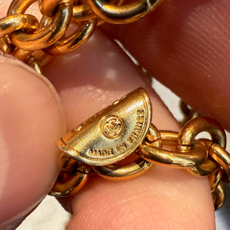 Chanel Vintage Gold Plated Bag Charm Triple Chains Necklace Belt