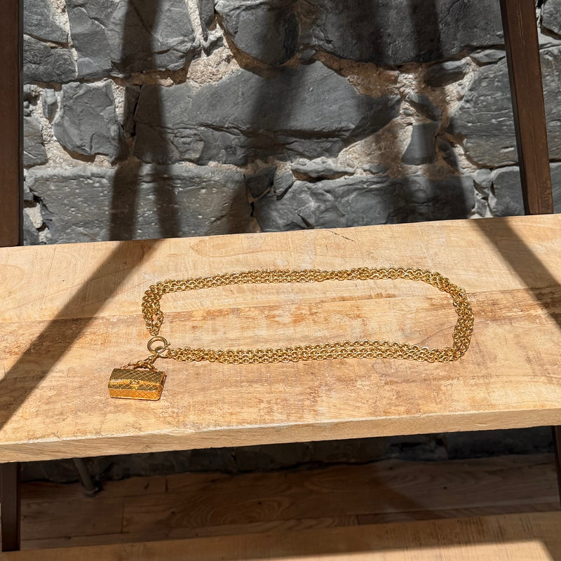 Chanel Vintage Gold Plated Bag Charm Triple Chains Necklace Belt