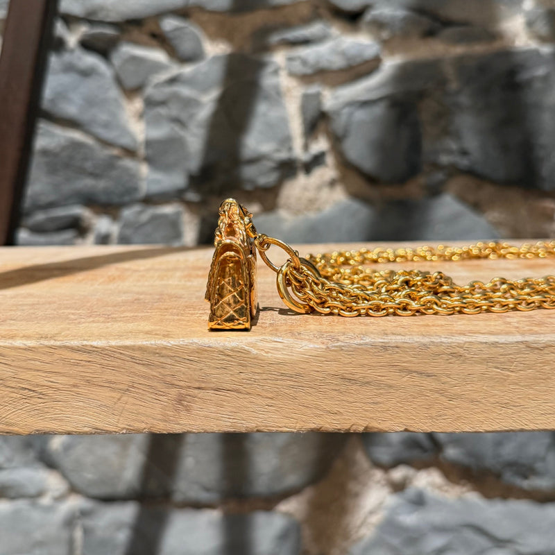 Chanel Vintage Gold Plated Bag Charm Triple Chains Necklace Belt