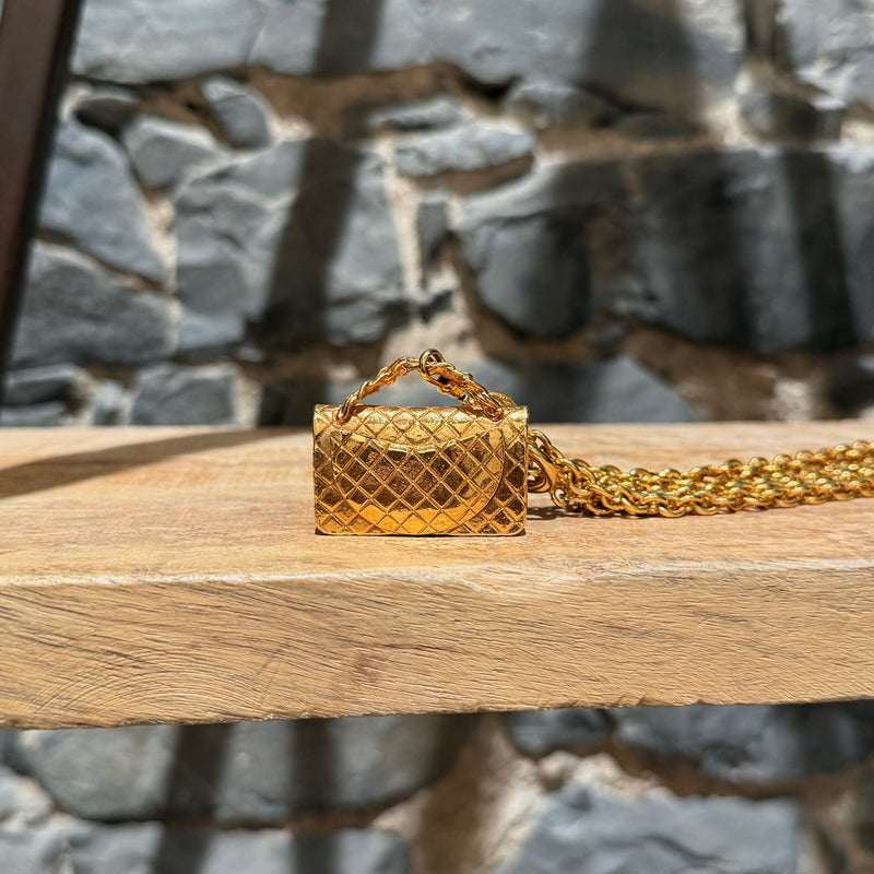 Chanel Vintage Gold Plated Bag Charm Triple Chains Necklace Belt