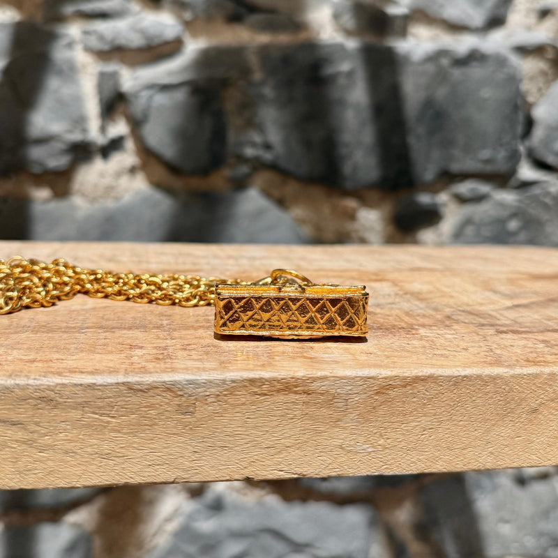 Chanel Vintage Gold Plated Bag Charm Triple Chains Necklace Belt