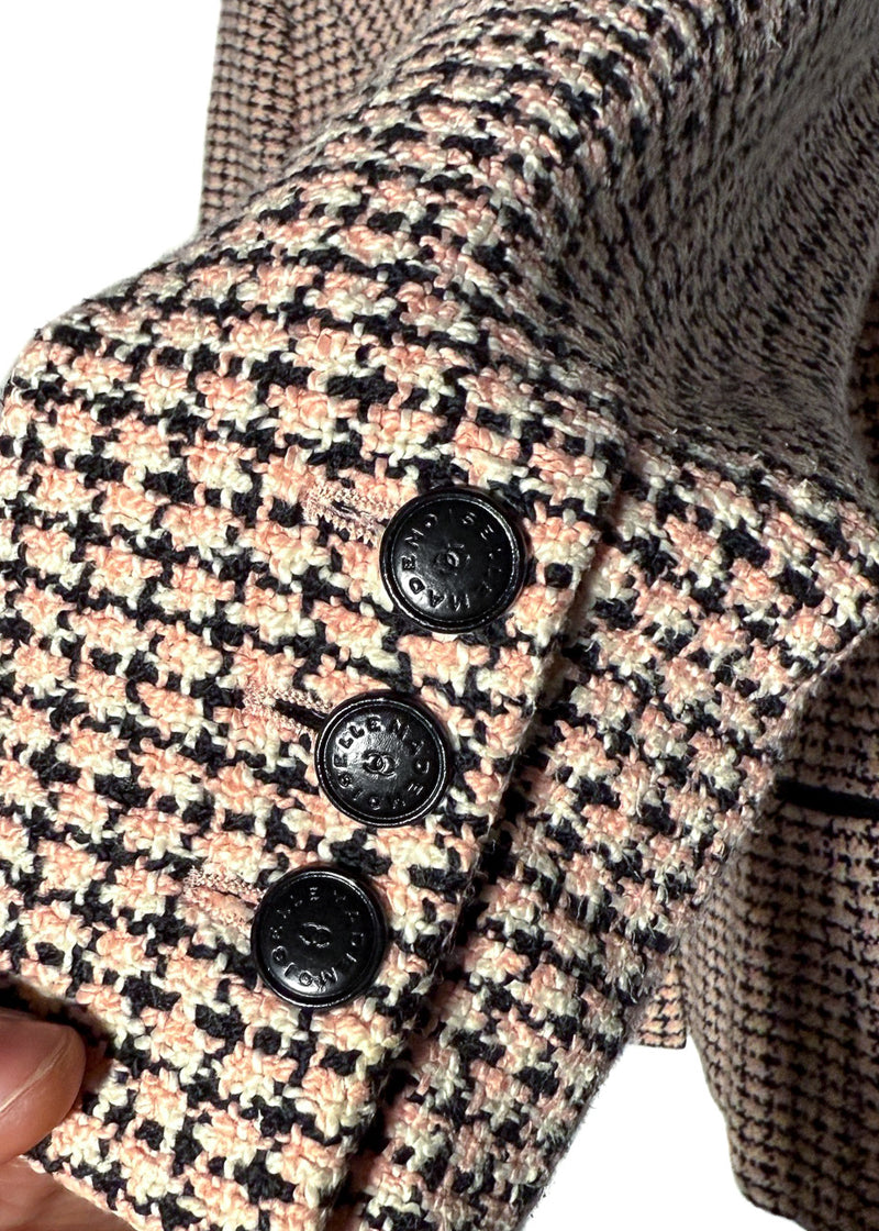 Chanel Vintage SS02 Black Pink Tweed Floral Accent Jacket