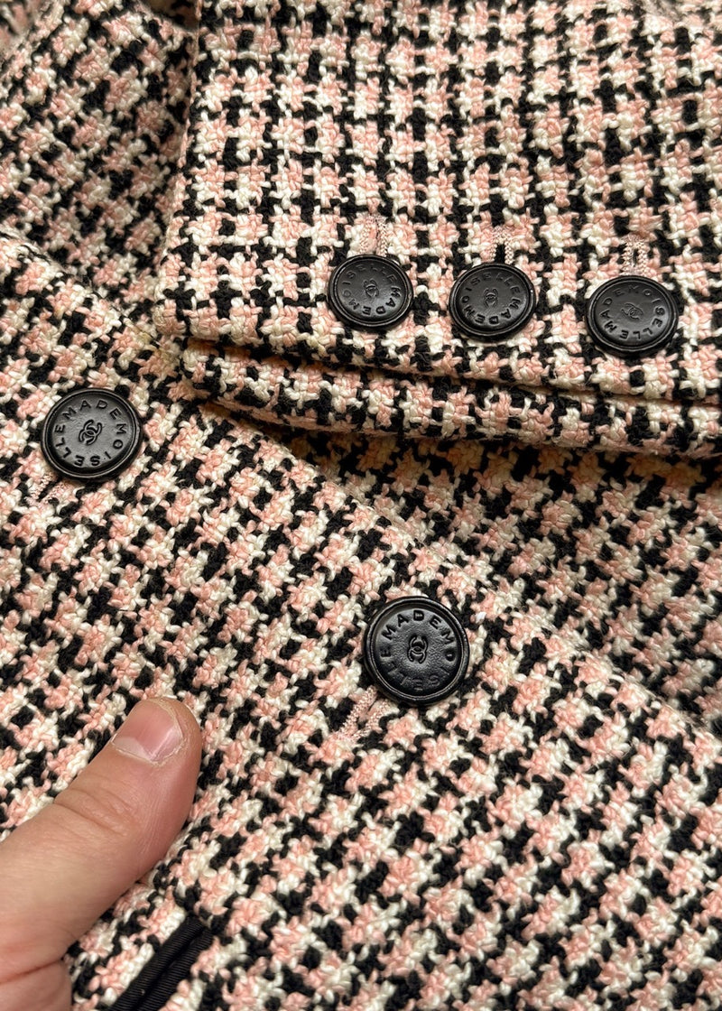 Chanel Vintage SS02 Black Pink Tweed Floral Accent Jacket