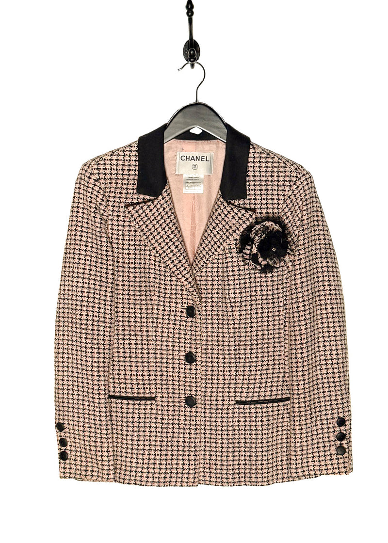 Chanel Vintage SS02 Black Pink Tweed Floral Accent Jacket