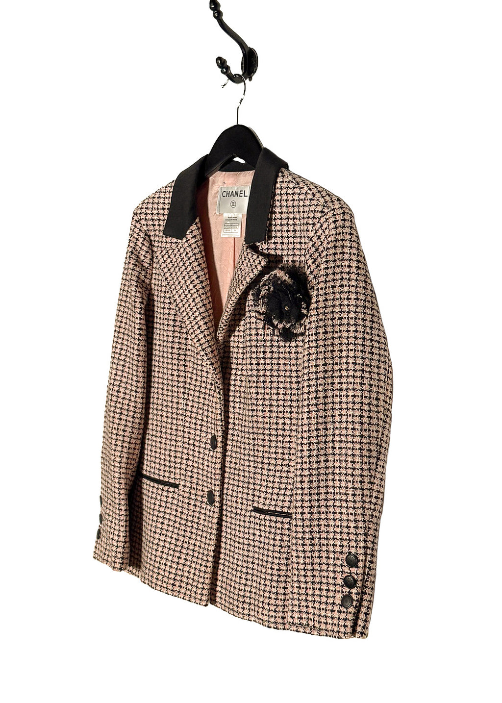 Chanel Vintage SS02 Black Pink Tweed Floral Accent Jacket