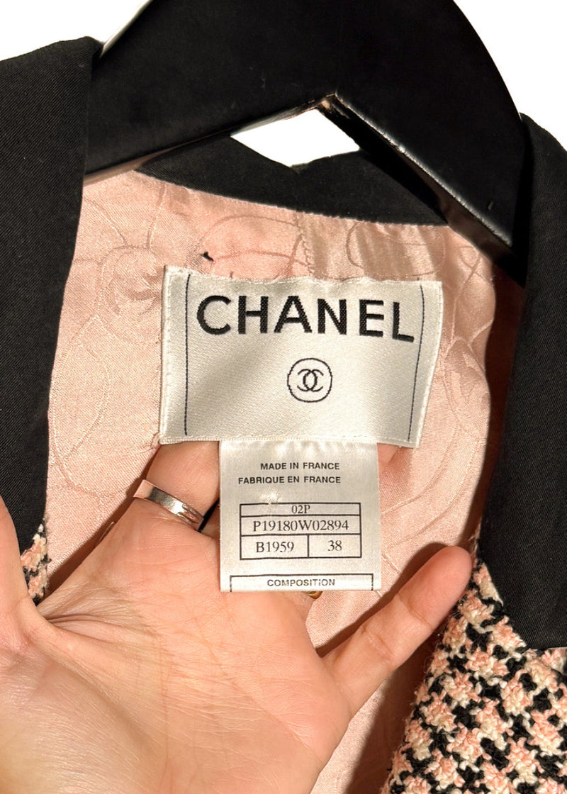 Chanel Vintage SS02 Black Pink Tweed Floral Accent Jacket