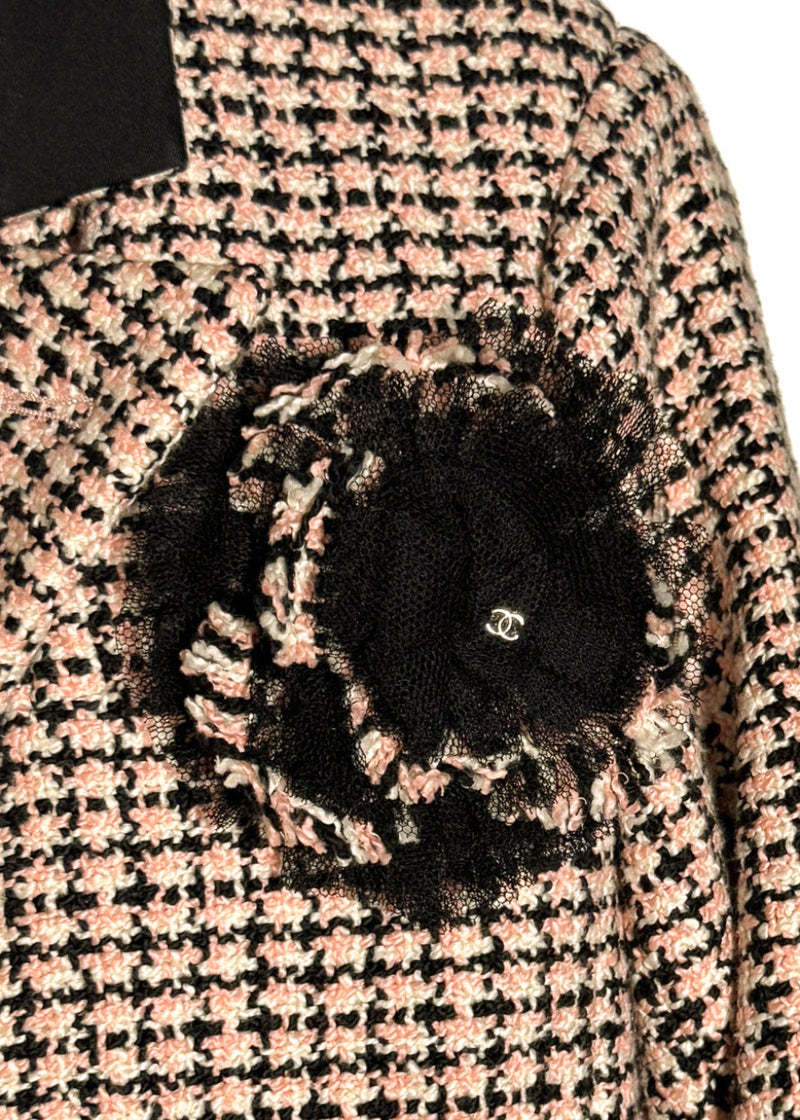 Chanel Vintage SS02 Black Pink Tweed Floral Accent Jacket