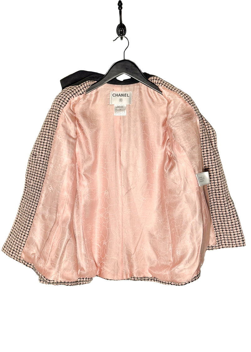 Chanel Vintage SS02 Black Pink Tweed Floral Accent Jacket