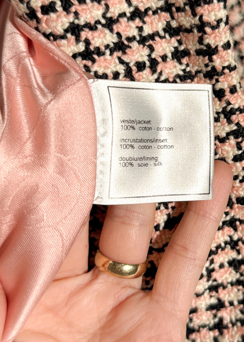 Chanel Vintage SS02 Black Pink Tweed Floral Accent Jacket