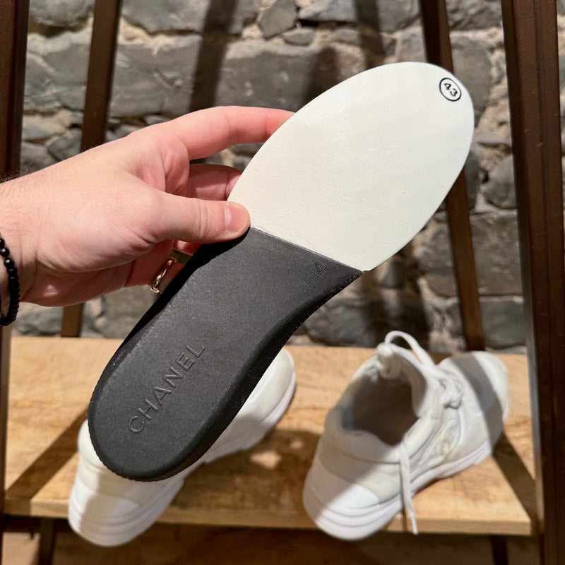 Chanel White Ivory Suede CC Reflective Low-top Sneakers