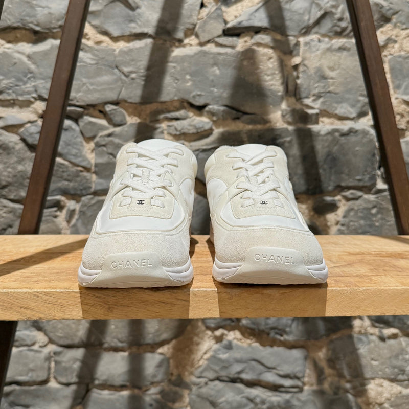 Chanel White Ivory Suede CC Reflective Low-top Sneakers