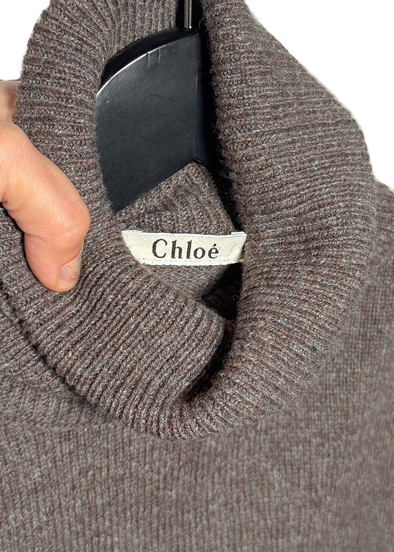 Collar and brand label of Chloé Grey Taupe Cropped Turtleneck Sweater