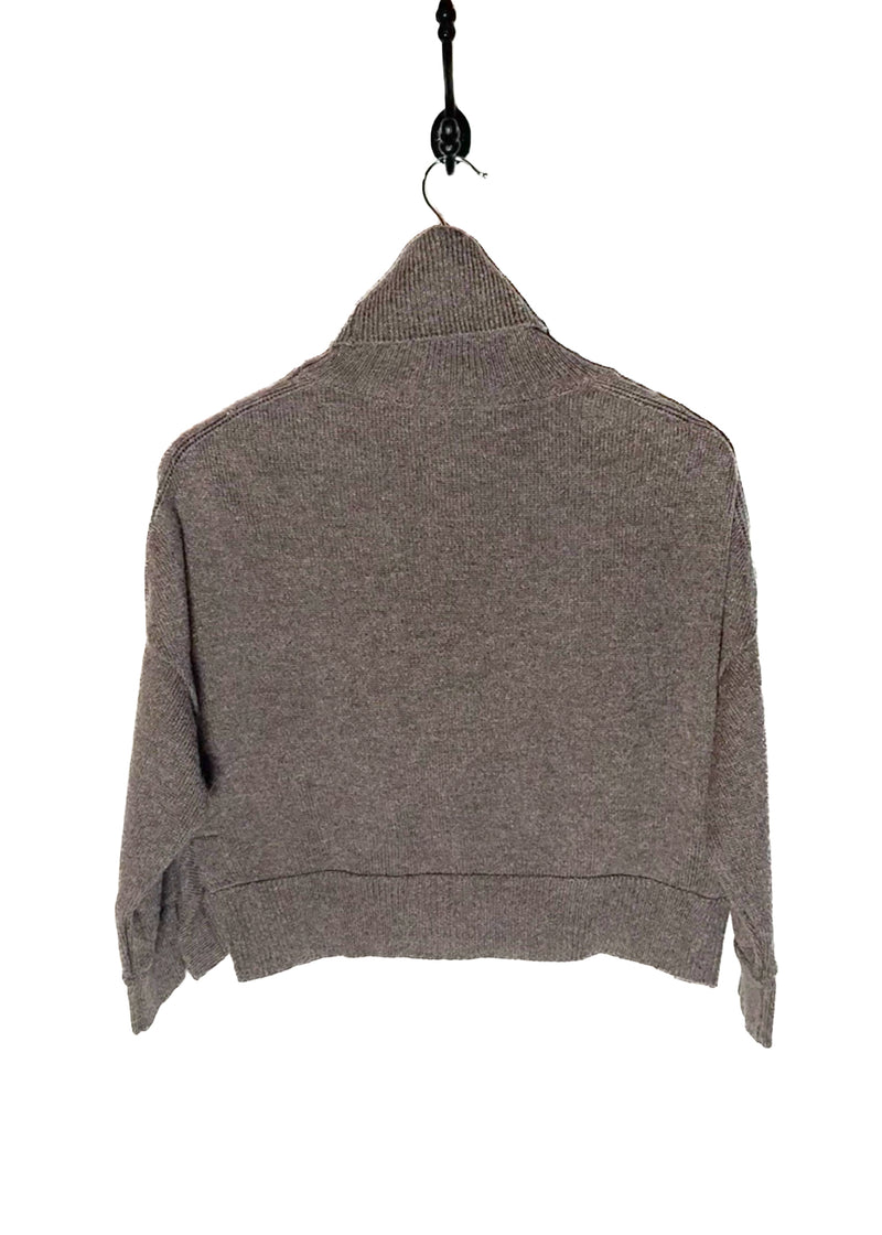 Back of Chloé Grey Taupe Cropped Turtleneck Sweater