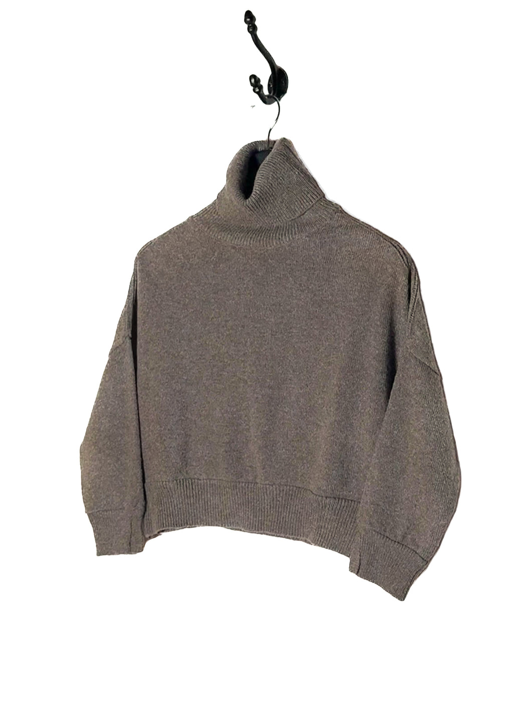 Front side of Chloé Grey Taupe Cropped Turtleneck Sweater