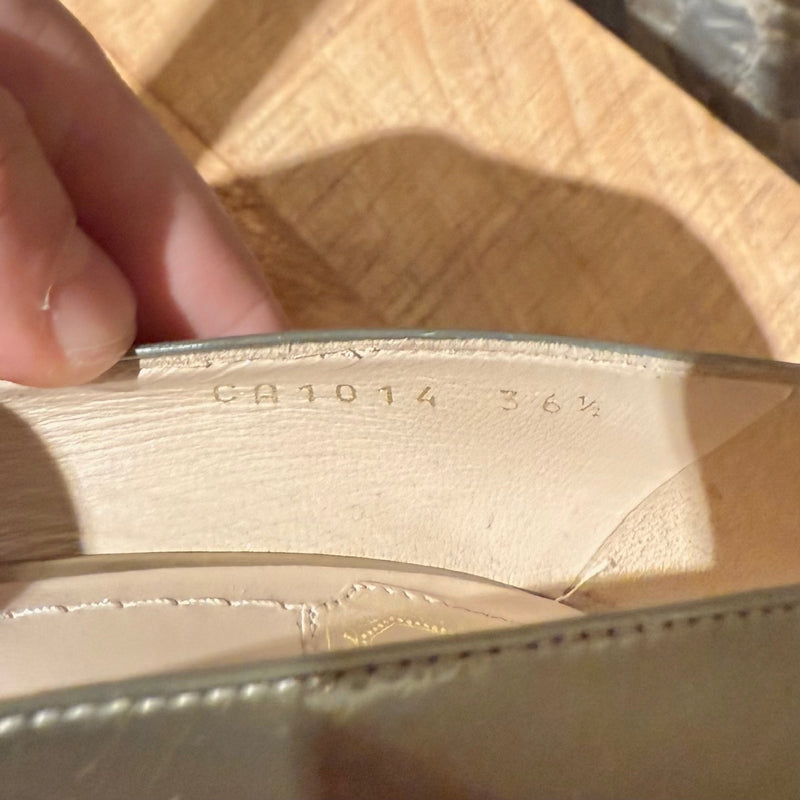 Christian Dior Metallic Gold Patent Songe Pointy Pumps