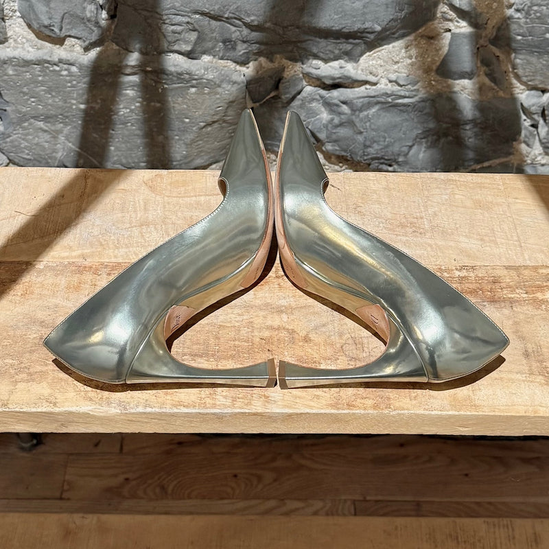 Christian Dior Metallic Gold Patent Songe Pointy Pumps