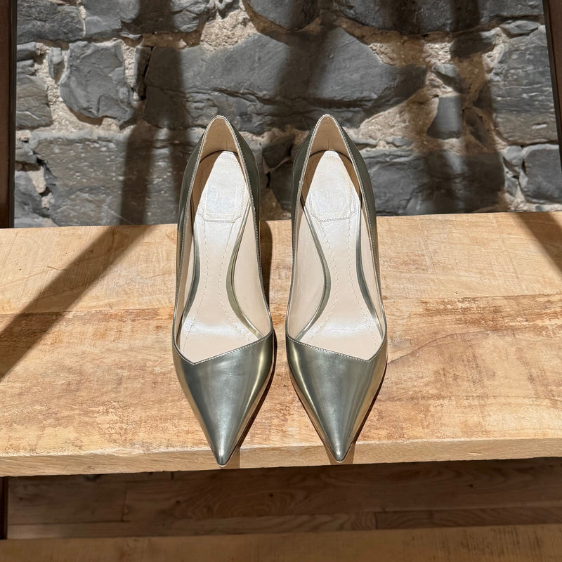 Christian Dior Metallic Gold Patent Songe Pointy Pumps