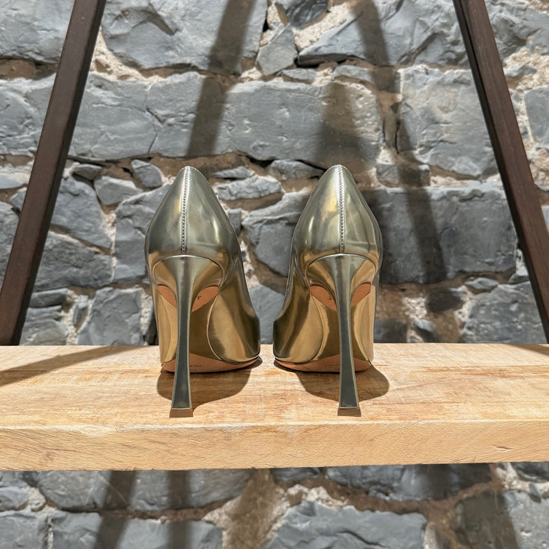 Christian Dior Metallic Gold Patent Songe Pointy Pumps