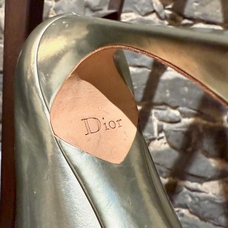 Christian Dior Metallic Gold Patent Songe Pointy Pumps