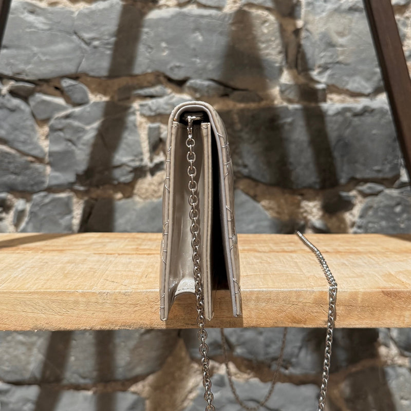 Christian Dior Pearl Grey Patent Cannage Chain Clutch