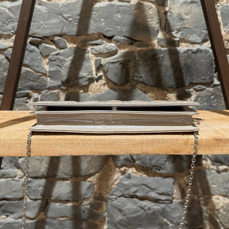 Christian Dior Pearl Grey Patent Cannage Chain Clutch