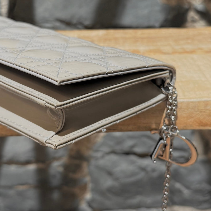 Christian Dior Pearl Grey Patent Cannage Chain Clutch
