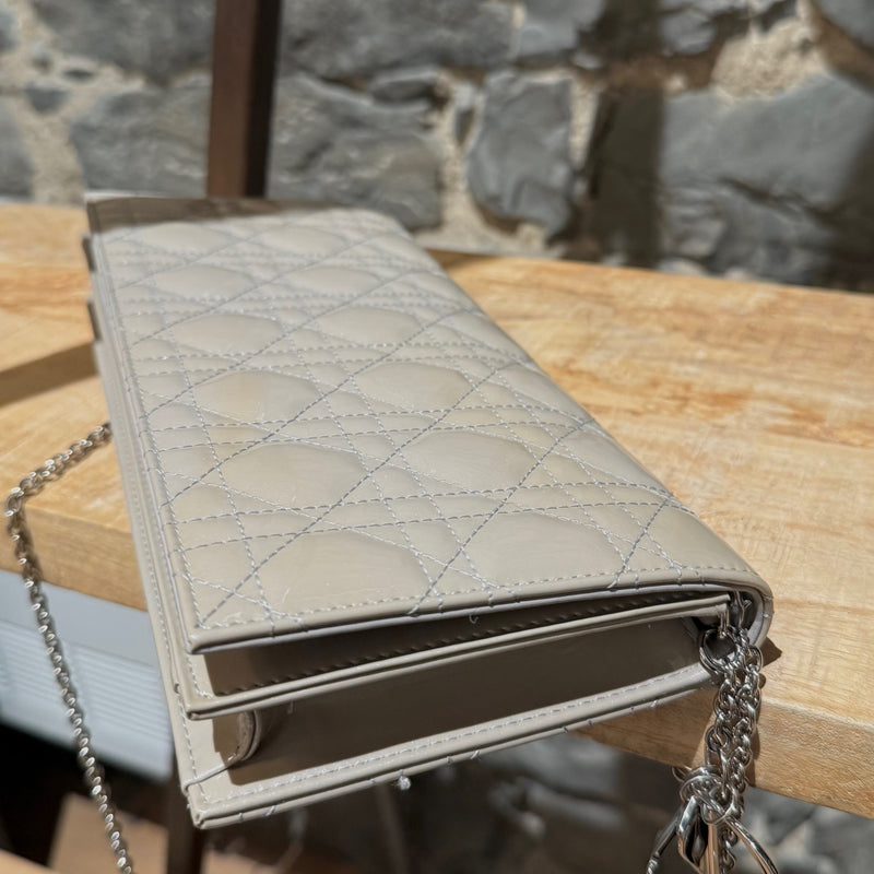 Christian Dior Pearl Grey Patent Cannage Chain Clutch