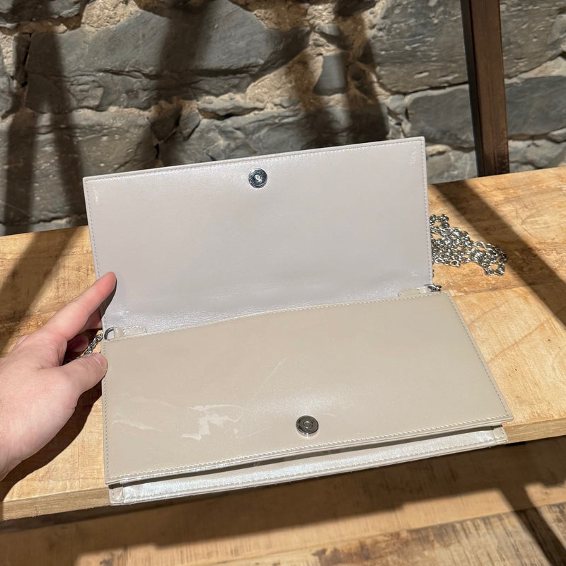 Christian Dior Pearl Grey Patent Cannage Chain Clutch