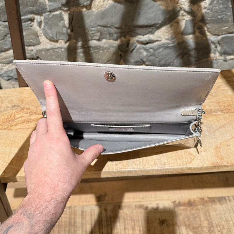 Christian Dior Pearl Grey Patent Cannage Chain Clutch