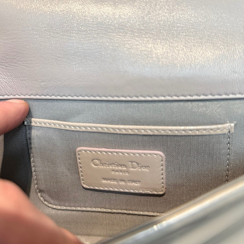 Christian Dior Pearl Grey Patent Cannage Chain Clutch