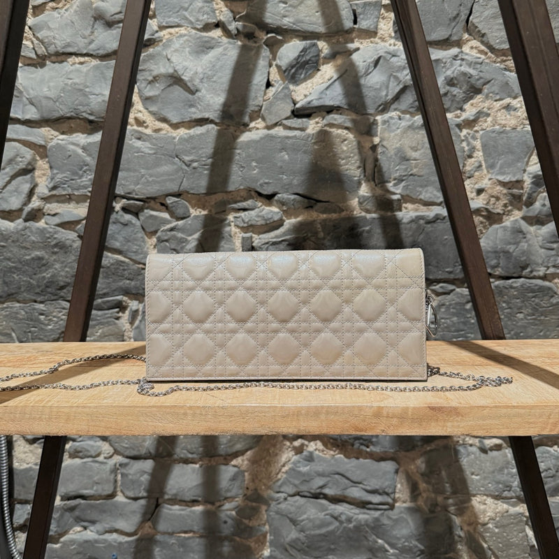 Christian Dior Pearl Grey Patent Cannage Chain Clutch