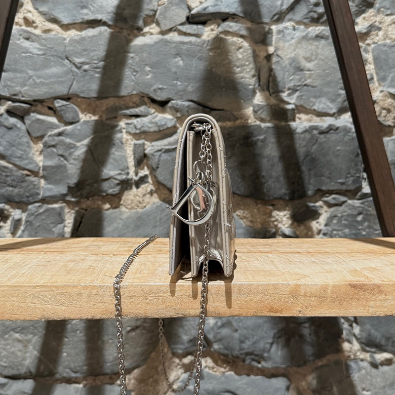 Christian Dior Pearl Grey Patent Cannage Chain Clutch