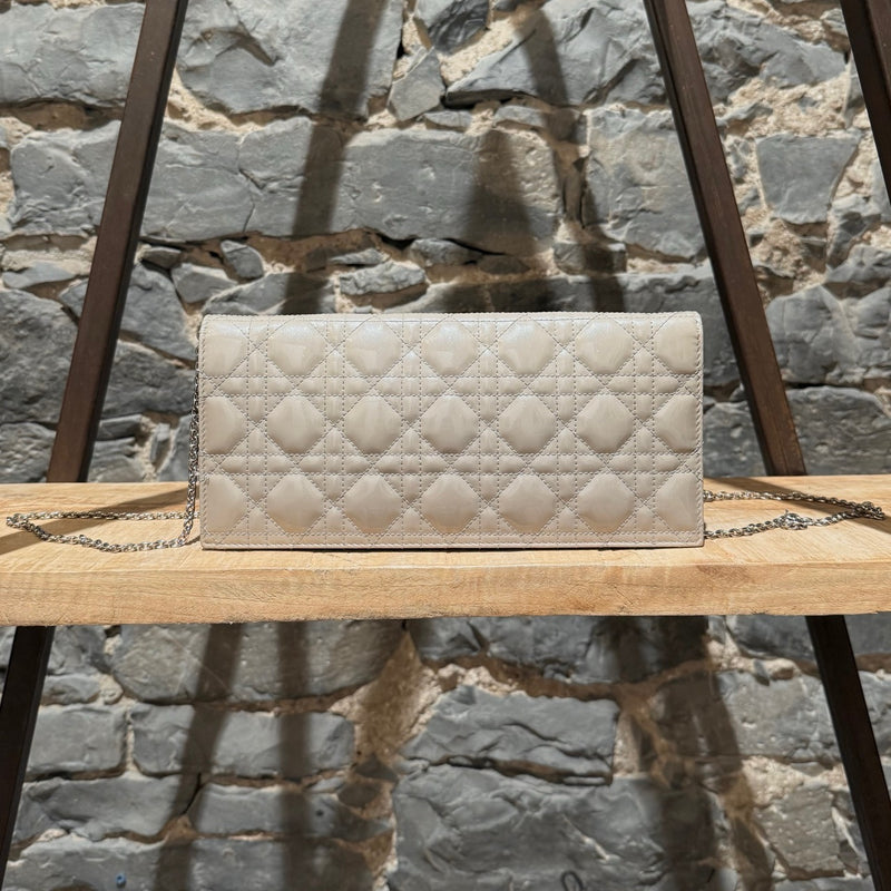 Christian Dior Pearl Grey Patent Cannage Chain Clutch