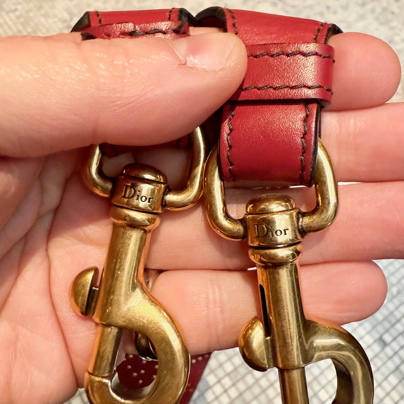 Christian Dior Red Leather Gold Studded Medium Lady Dior Bag