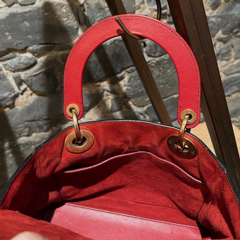 Christian Dior Red Leather Gold Studded Medium Lady Dior Bag