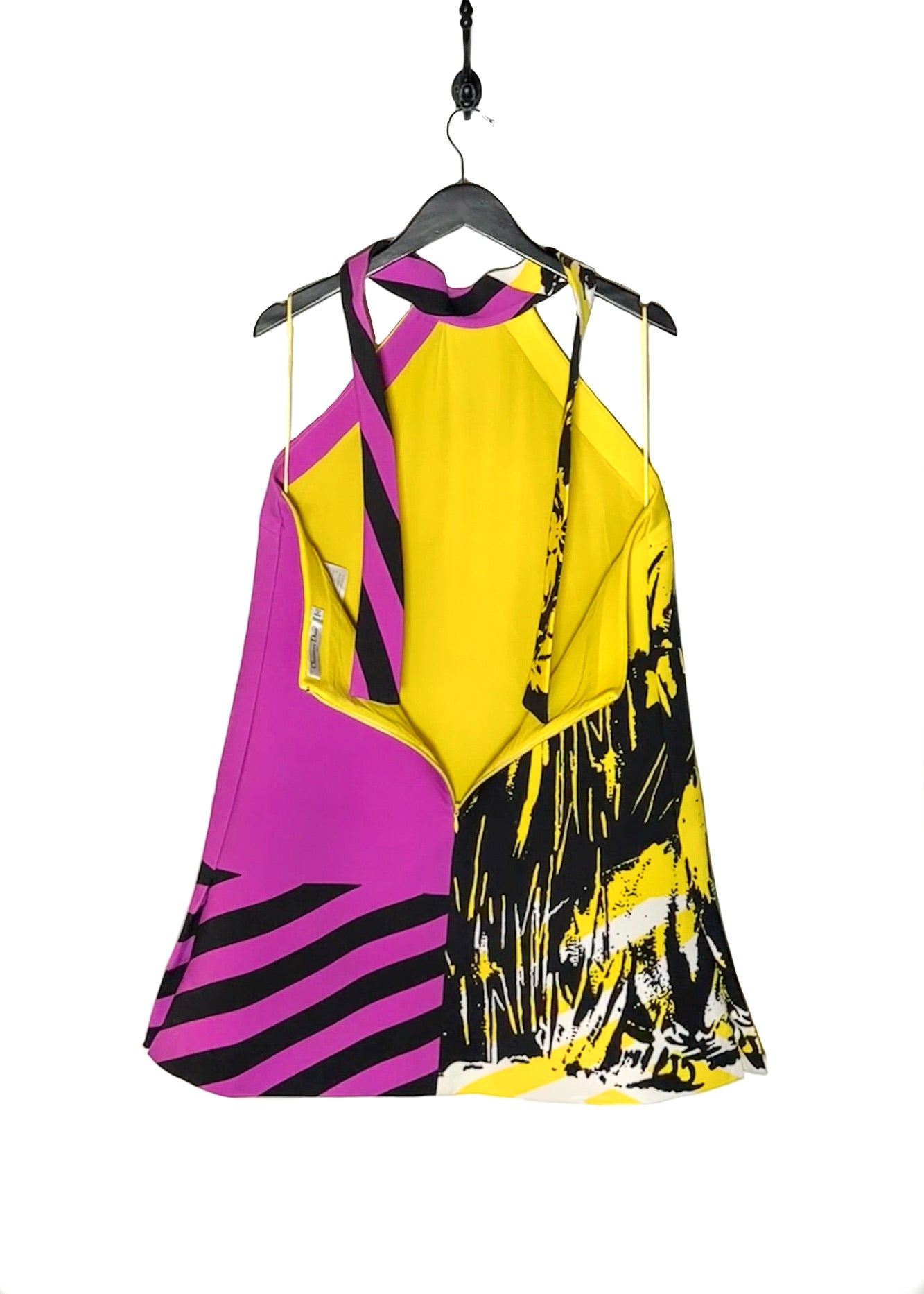 christian dior pink and yellow dress Christian Dior Dress Pink Ombre to Yellow Silk Chiffon Halter Lace Up 40 / 8