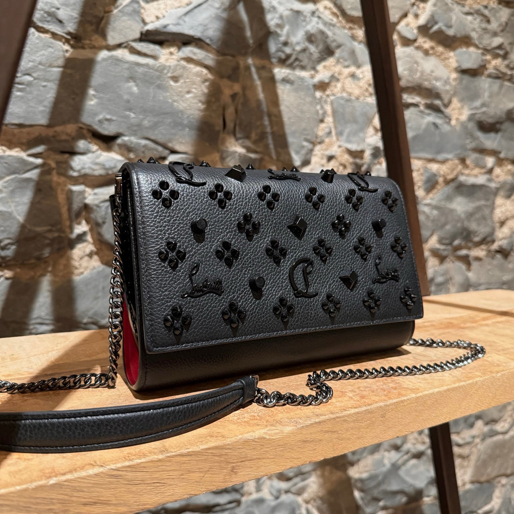 Side front view of Christian Louboutin Black Leather Paloma Shoulder Bag