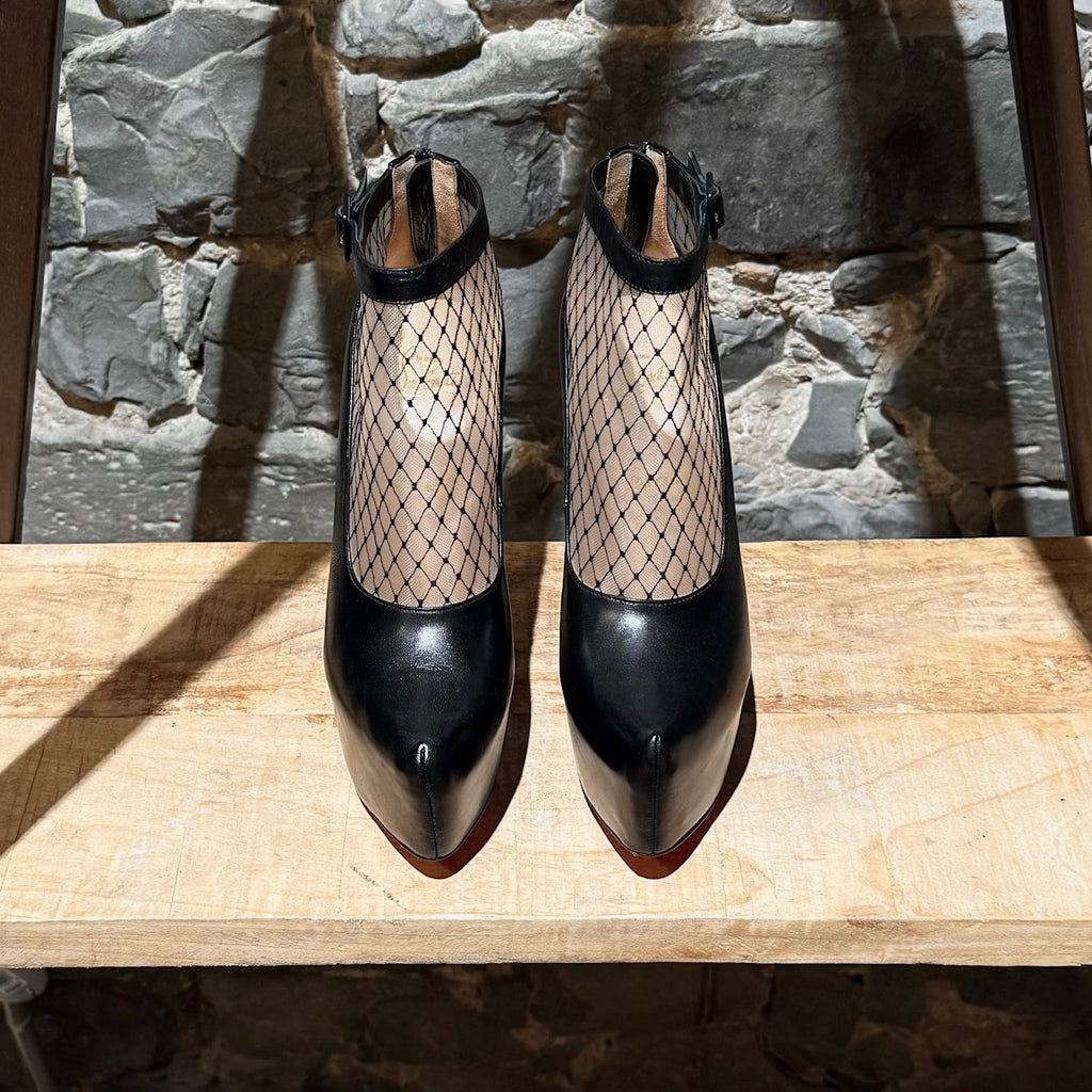 Christian Louboutin Black Leather Resillissima Mesh Platform 160 Booties