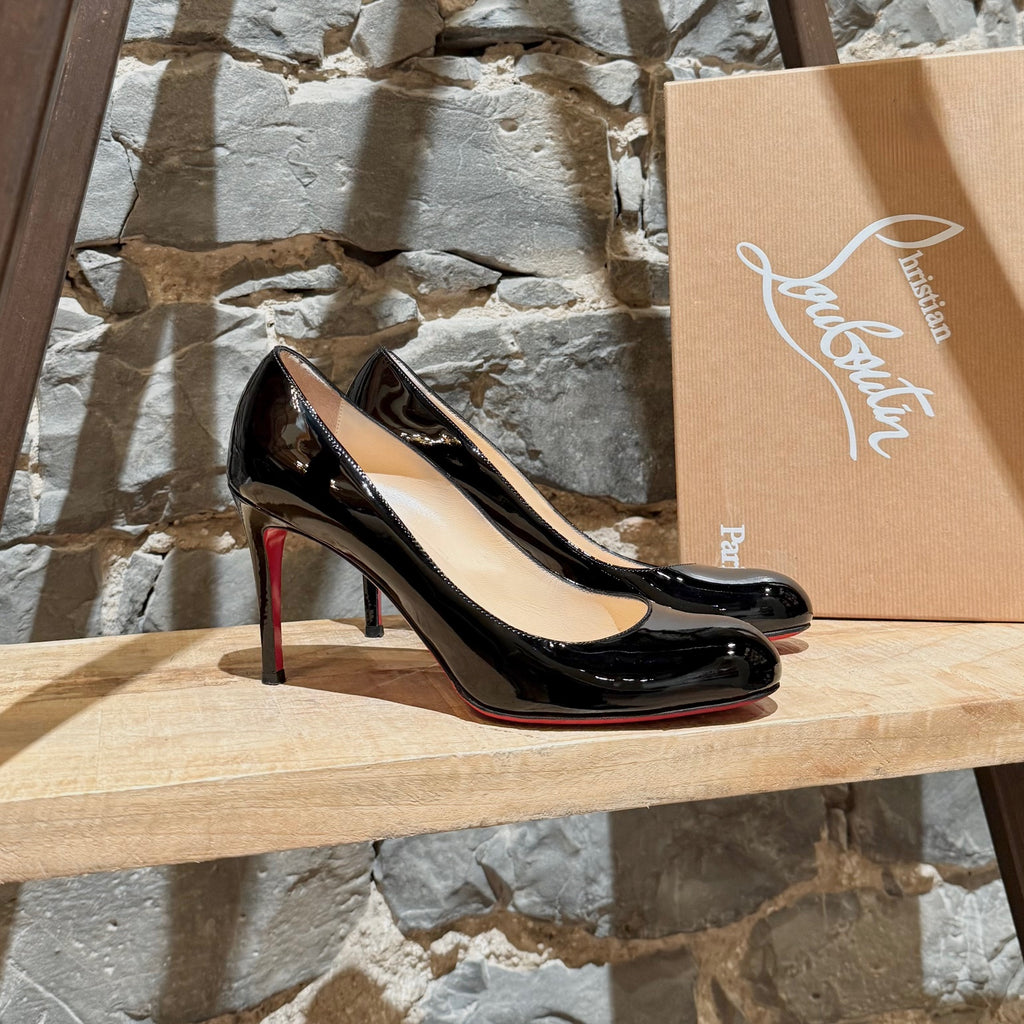 Main photo of Christian Louboutin Black Patent Leather Simple Pumps 85 Heels